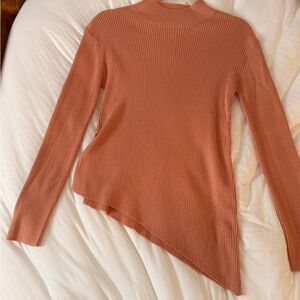 Zara Light Pink Ribbed Asymmetrical Knit Top Long Sleeve Small
